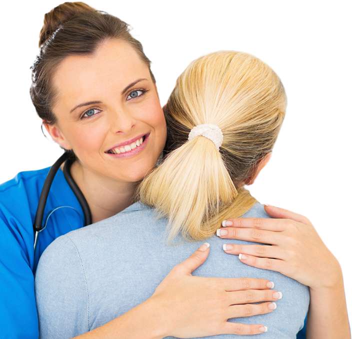 Dentist hugging lady